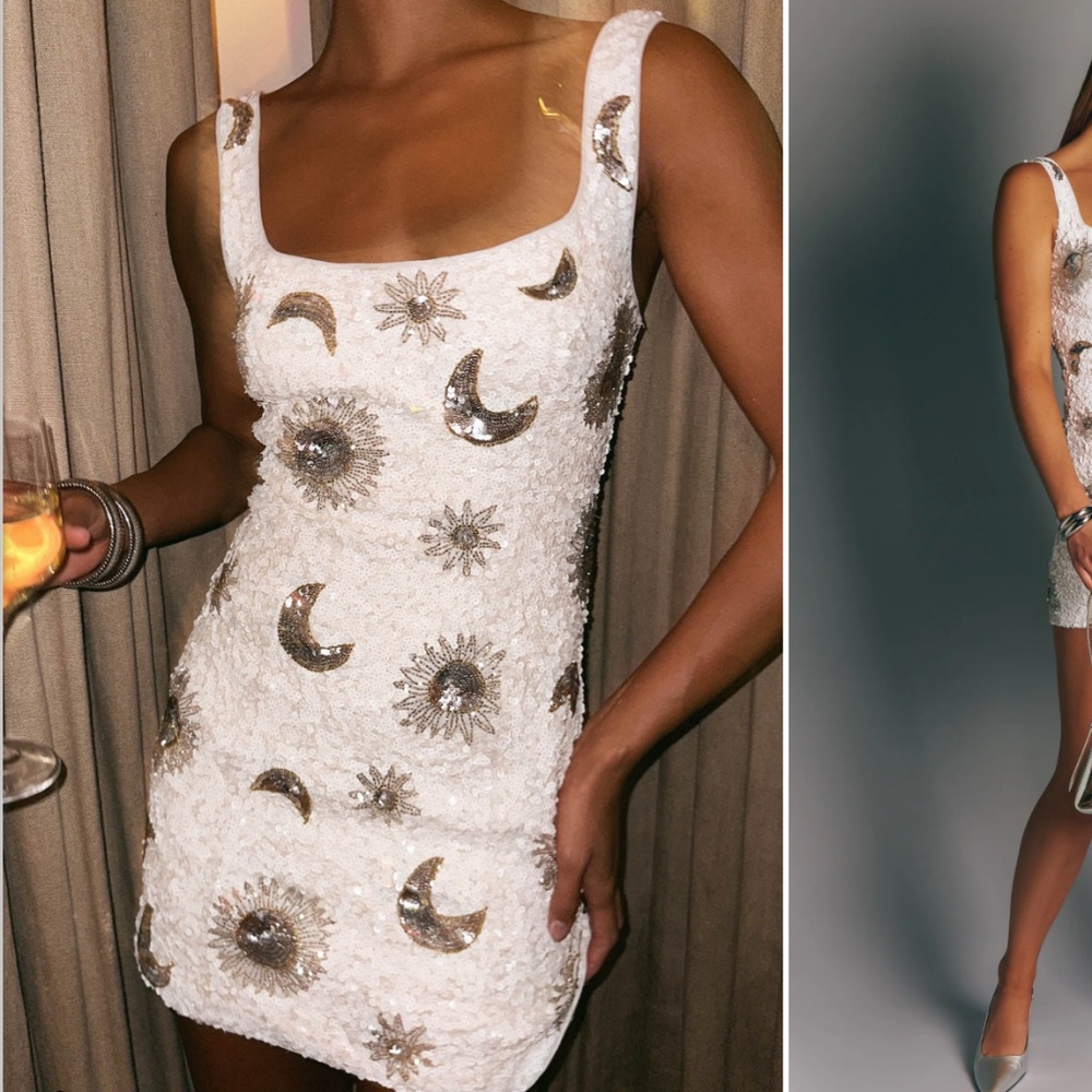 Show me your mumu let’s go mini dress in White Celestial Sequins